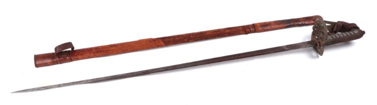 A British Officer's 1897 pattern sword with wirebound shagreen handle, pierced basket hilt, 83cms