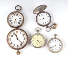 A silver full hunter pocket watch, together with four other watches. (5)