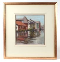 Sheelah Michalski, Norwich river scene, signed and dated 1982 lower right corner, pastel, framed and