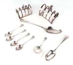 A quantity of silver and silver plated items to include a George III silver Old English pattern