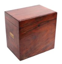 A Georgian figured mahogany silver box with recessed brass carry handles and five internal lift-