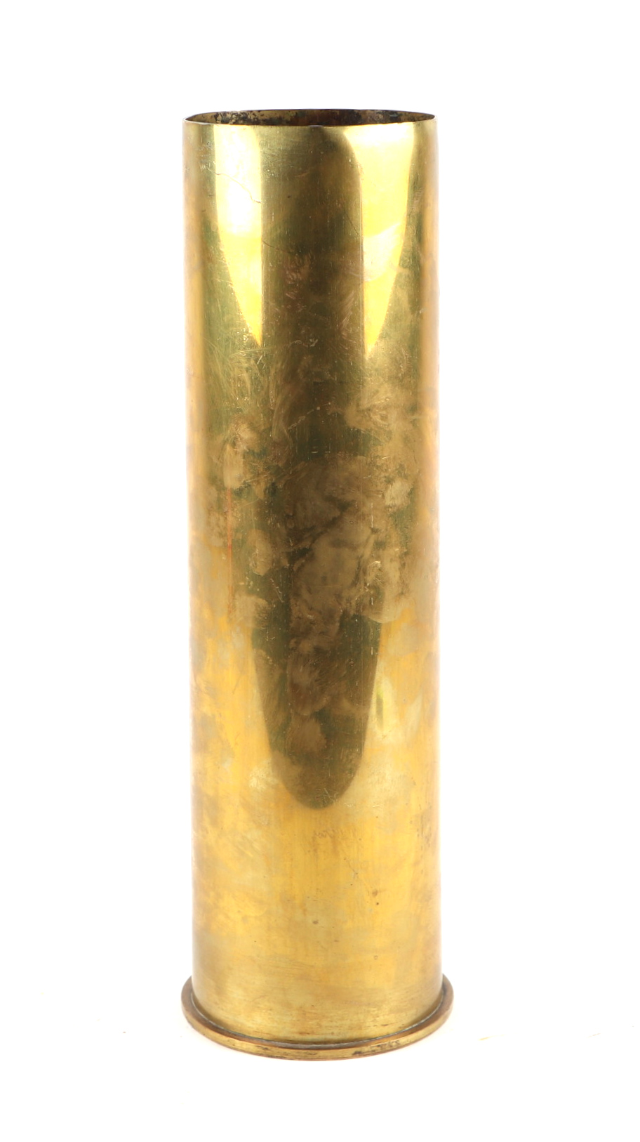A 1913 dated WWI French brass shell case stick stand. 39cms (15.375ins) high by 12cms (4.75ins)