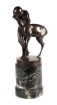 An early 20th century bronze group depicting a woman embracing a deer, signed 'H K Scholz, 1919',