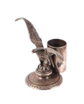 A Walker & Hall silver plated spill vase in the form of an eagle with outstretched wings, 15.5cms