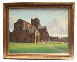 Julian Barrow (1939-2013) - Sherborne Abbey Dorset - oil on canvas, signed & dated '99 lower