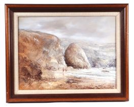 Steve Slimm (modern British) - Mother and Child Below North Cliff - signed lower right, oil on