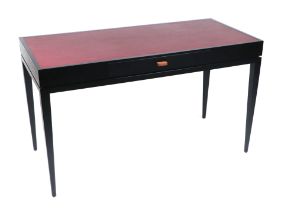 A Marlenaz black American walnut desk, the rectangular top with inset burgundy leather, single