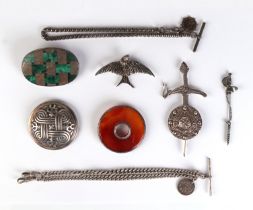 A group of antique and later silver jewellery to include Scottish and Celtic brooches and a silver