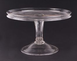 A large Georgian glass tazza or cake stand with folded foot rim, 30cms diameter. Condition Report