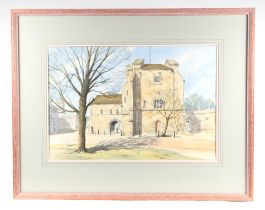 Ian King (modern British) - Study of a Church Facade - watercolour, signed lower right, 54 by 36cms,
