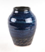 A Rosalind Redfern blue glazed studio vase, one of the potters at the craft co-operative Starr