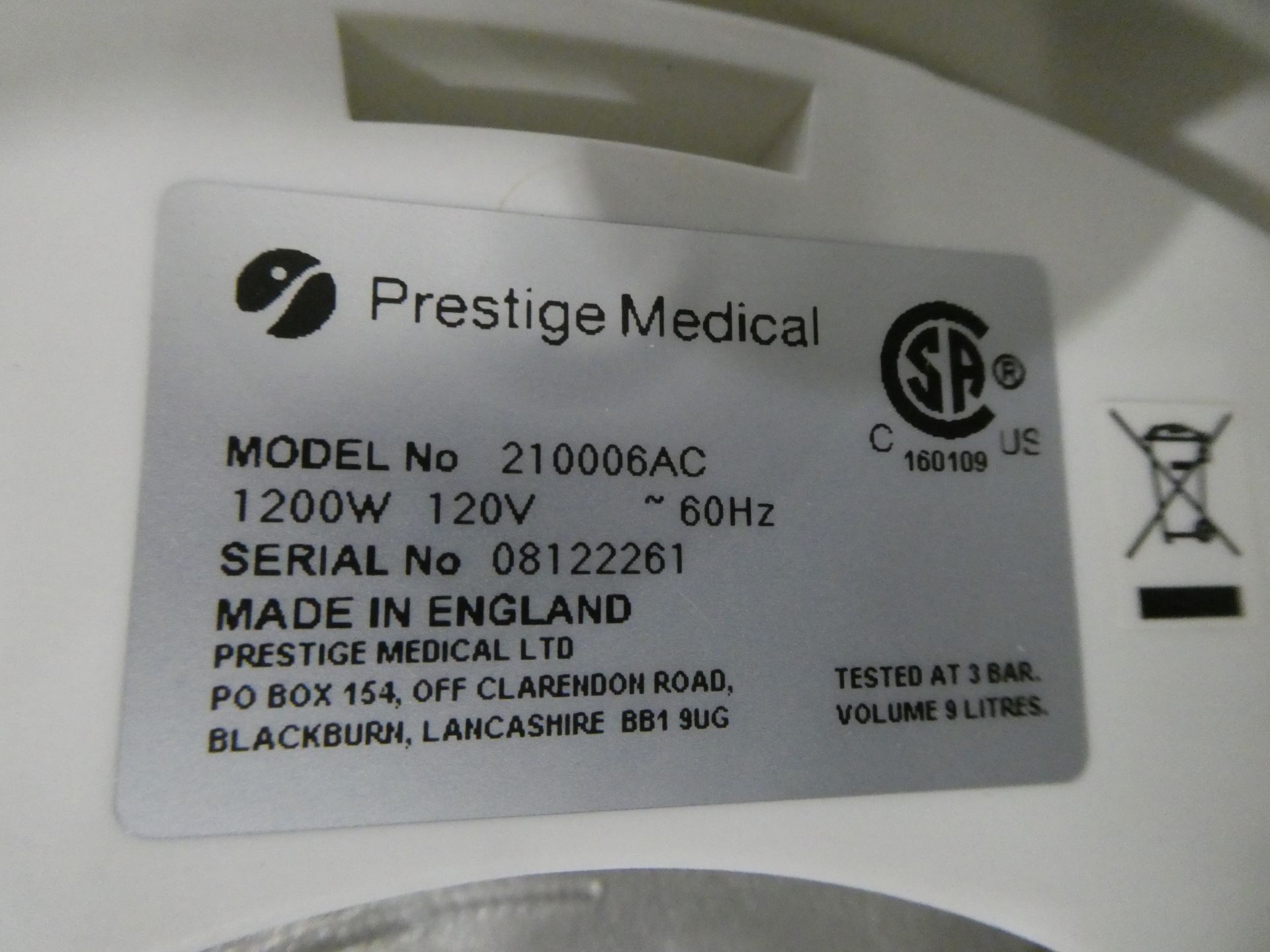 Prestige Medical Clinical Autoclave Model 210006 120V - Image 4 of 5