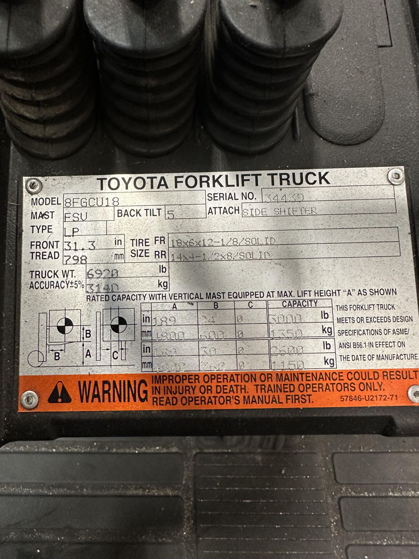 3000lb Toyota LP Forklift 8FGCU18 - Image 2 of 12