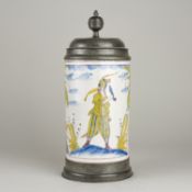 Walzenkrug Fayence Menschen u. Palmen 27,5 cm 1801