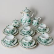 Meissen Kaffeeservice Indisch Grün Reich 6 Pers. 21 Teile 1. Wahl