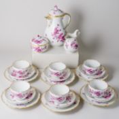 Meissen Kaffeeservice 6 Personen 21 Teile Purpur Blumen 4. Wahl