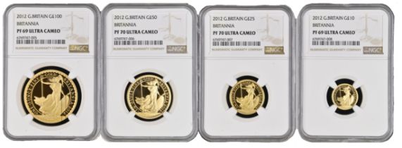 2012 ELIZABETH II PROOF GOLD 4-COIN BRITANNIA SET (ALL GRADED BY NGC)