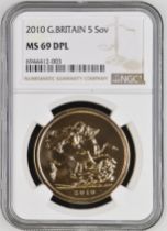 2010 ELIZABETH II GOLD 5 POUND MS69 DPL (DEEP PROOF LIKE)