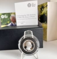 2018 CHARLES PLATINUM 70TH BIRTHDAY 1/4oz PLATINUM PROOF 25 POUND COIN BOXED & CERTIFICATED.