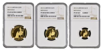 2013 ELIZABETH II PROOF GOLD 3-COIN PREMIUM BRITANNIA SET (1/2oz, 1/4oz, 1/10oz)