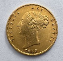 1859 VICTORIA SHIELD GOLD HALF SOVEREIGN