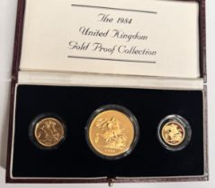 1984 ELIZABETH II PROOF GOLD 3-COIN SET (5 POUND INCLUDED)