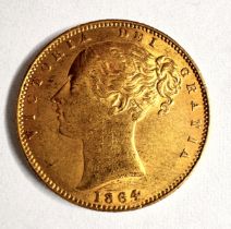 1864 VICTORIA SHIELD # DIE 95 GOLD SOVEREIGN