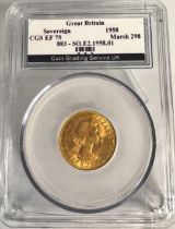 1958 ELIZABETH II PRE-DECIMAL GOLD SOVEREIGN CGS GRADED EF75