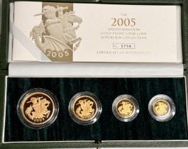 2005 ELIZABETH II TIMOTHY NOAD PROOF GOLD 4-COIN SOVEREIGN SET