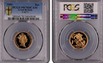 1991 ELIZABETH II PROOF GOLD SOVEREIGN PCGS PR70 DCAM TOP POP!