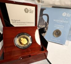 2019 ELIZABETH II WEDGEWOOD GOLD & CUPRO NICKEL PROOF 2 POUND COINS