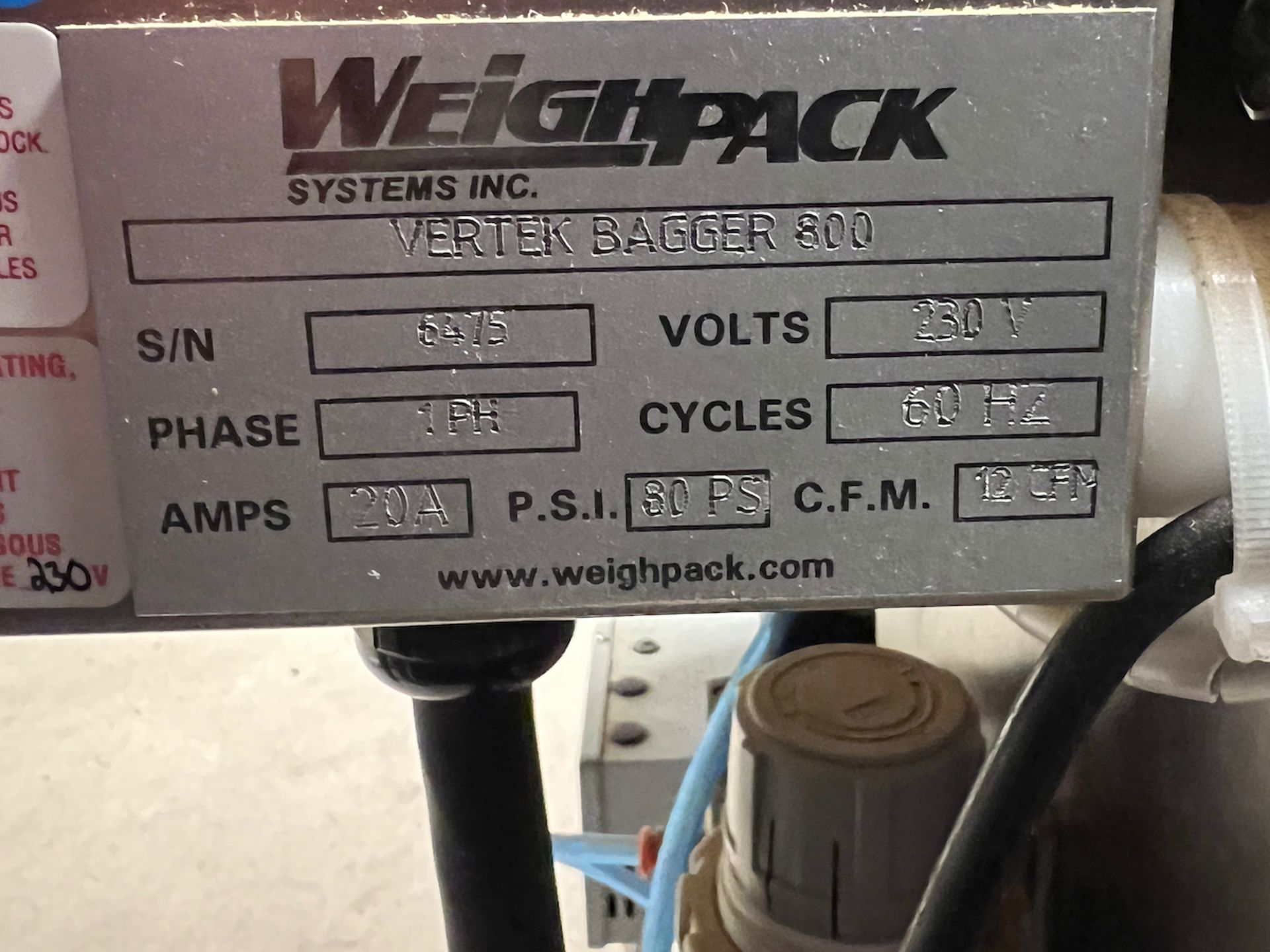 WEIGHPACK VERTEK 800 VERTICAL BAG FILL & SEAL MACHINE, S/N: 64575 - Image 7 of 7