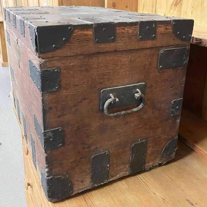 A 19th century oak bound travelling box, with iron - Image 3 of 4