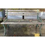 Decorative cast metal and hardwood garden bench