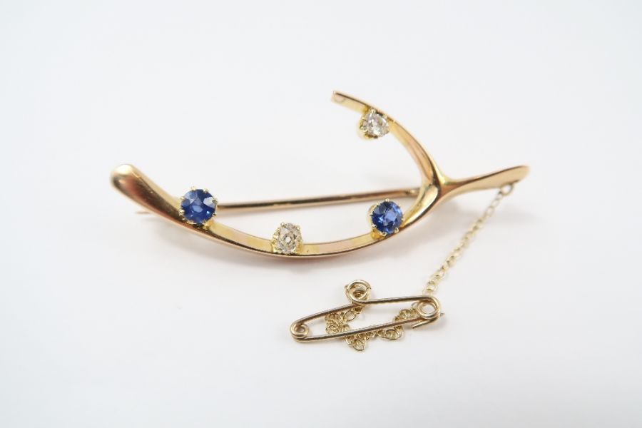 A sapphire and diamond 'now make a wish' wishbone - Image 3 of 3