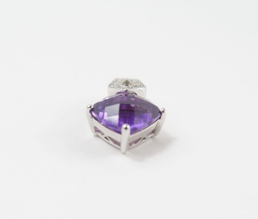 An amethyst and diamond pendant, the square cheque - Image 7 of 9