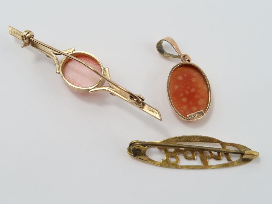 A coral bar brooch; a baby brooch; and a shell cam - Image 2 of 6