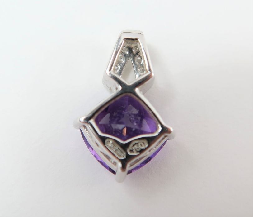 An amethyst and diamond pendant, the square cheque - Image 3 of 9