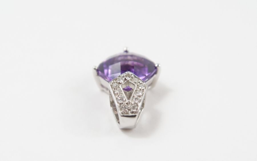 An amethyst and diamond pendant, the square cheque - Image 8 of 9