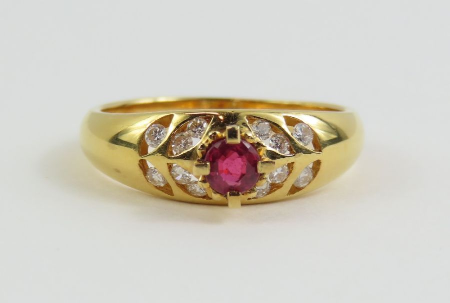 A ruby and diamond dress ring, the round ruby appr - Image 5 of 12