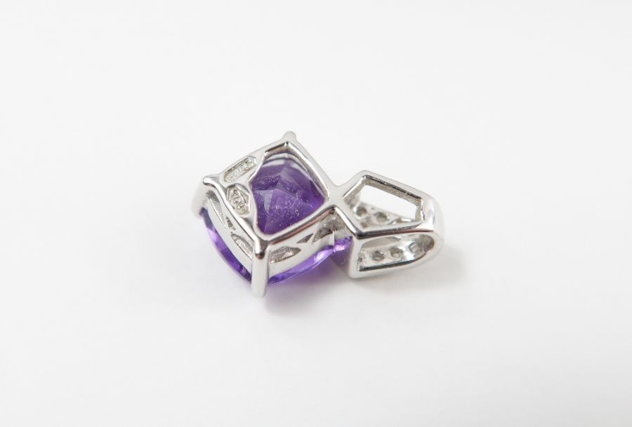 An amethyst and diamond pendant, the square cheque - Image 4 of 9