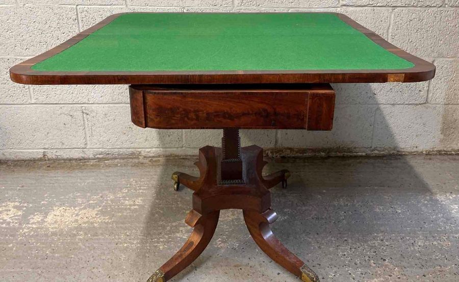 A 19th century mahogany foldover card table, stand - Image 5 of 5