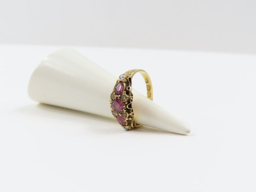 A Victorian 15 carat gold garnet and seed pearl ri - Image 6 of 7