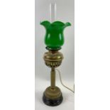 A 20th century brass oil lamp, converted to electr