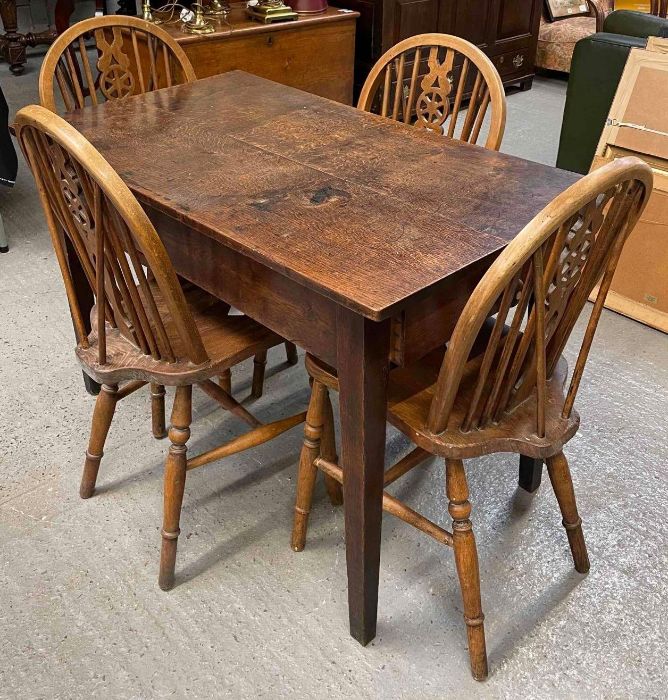 A 19th century oak side table, 72cm high, 109cm l