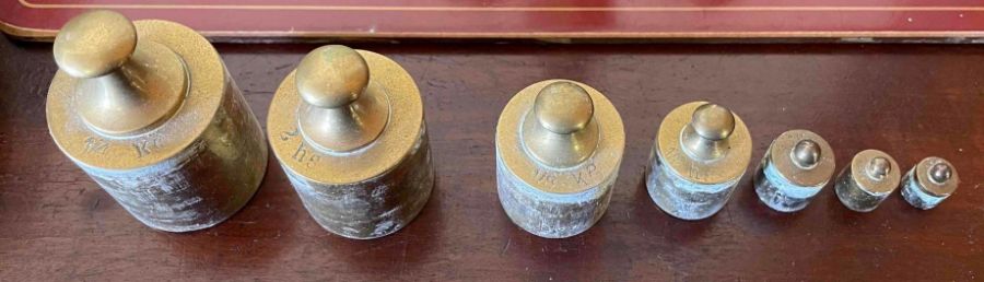 A 20th century brass set of hanging scales and wei - Image 3 of 4