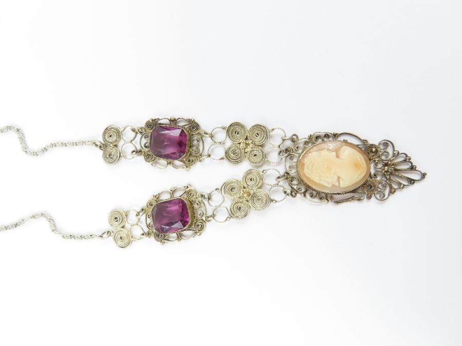 A shell cameo and paste set filigree necklace; and - Image 7 of 7