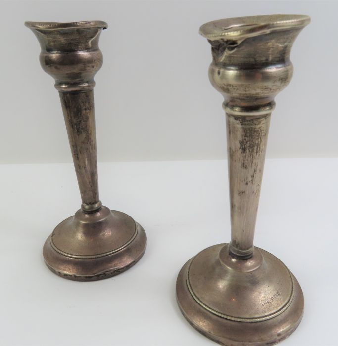 A pair of silver loaded candlesticks, a silver spo - Image 2 of 11
