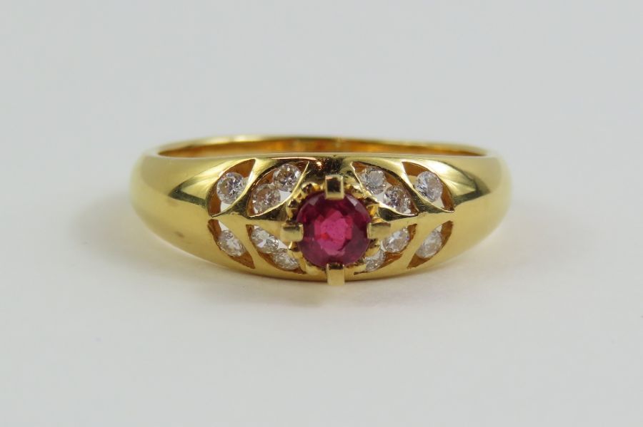 A ruby and diamond dress ring, the round ruby appr - Image 4 of 12