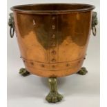 A Victorian copper coal bucket, with lion swing ha